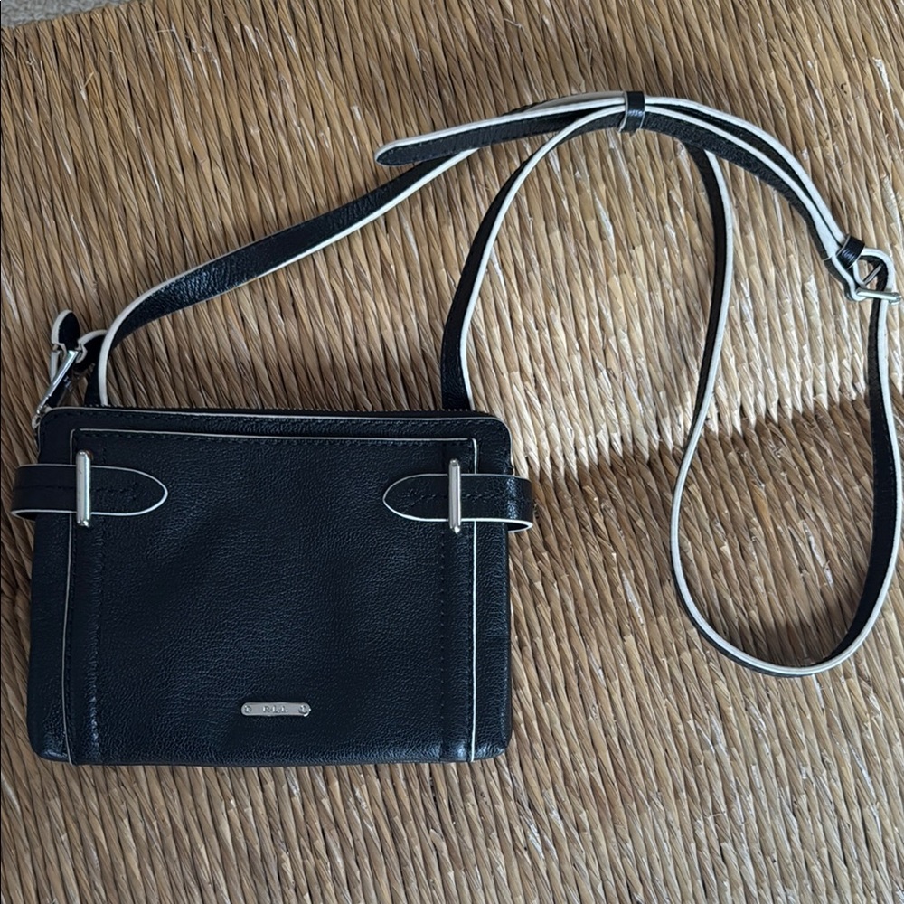 RLL Black Leather Crossbody Bag with Chain Strap